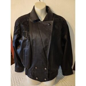 Vtg Wilsons Black Leather Motorcycle 90s Thinsulate Jacket Coat Cafe Womens M